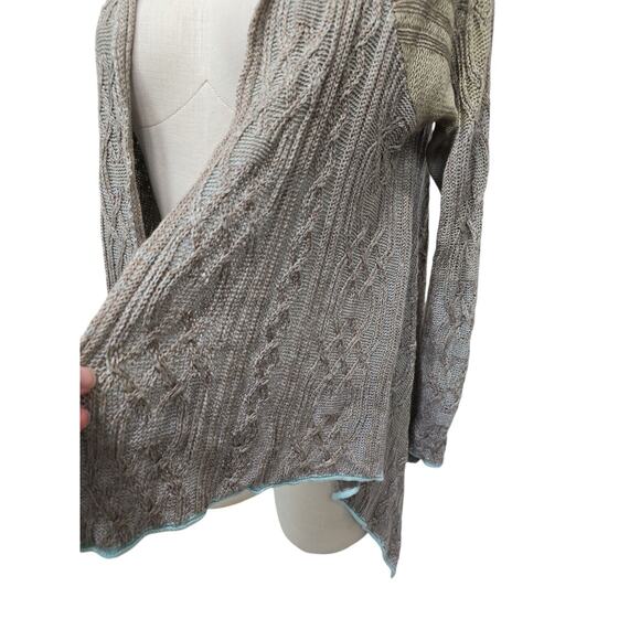 Sundance Linen Open Front Cardigan Sweater Tan Cable Knit Medium Boho Fairycore - Picture 7 of 11